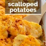 Scalloped Potatoes with text overlay