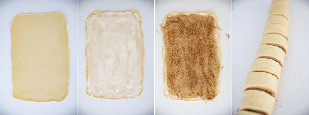 rolling and filling dough for sticky buns