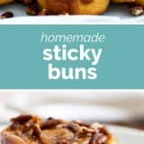 homemade sticky buns with text in the middle
