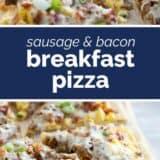 Breakfast Pizza with text in the center