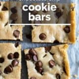 chocolate chip cookie bars with text overlay