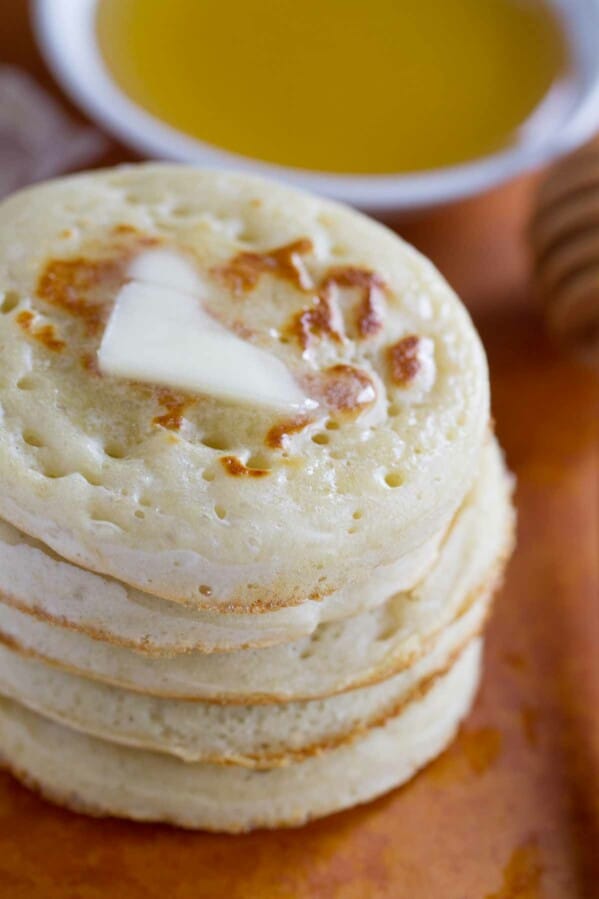 stack of homemade crumpets