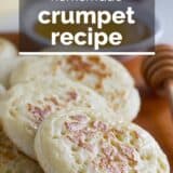 Homemade crumpets with text overlay