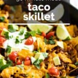 Taco Skillet with text overlay