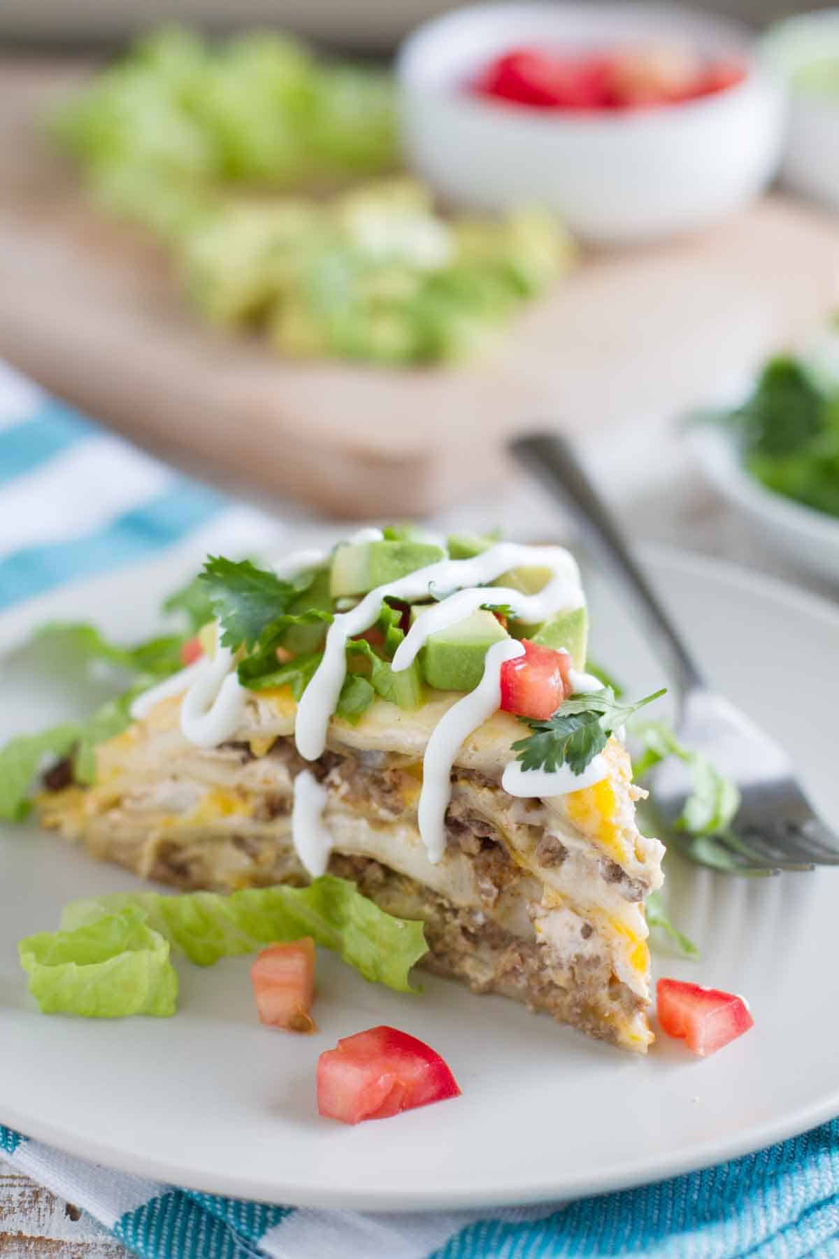 slice of taco tortilla stack on a plate