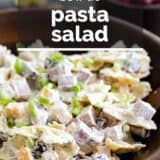bow tie pasta salad with text overlay
