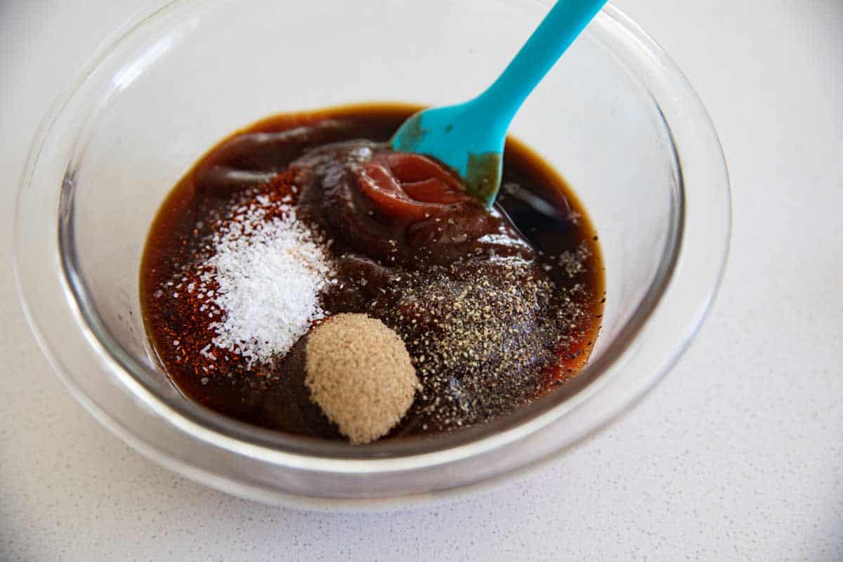 glass bowl with ingredients for homemade bbq sauce