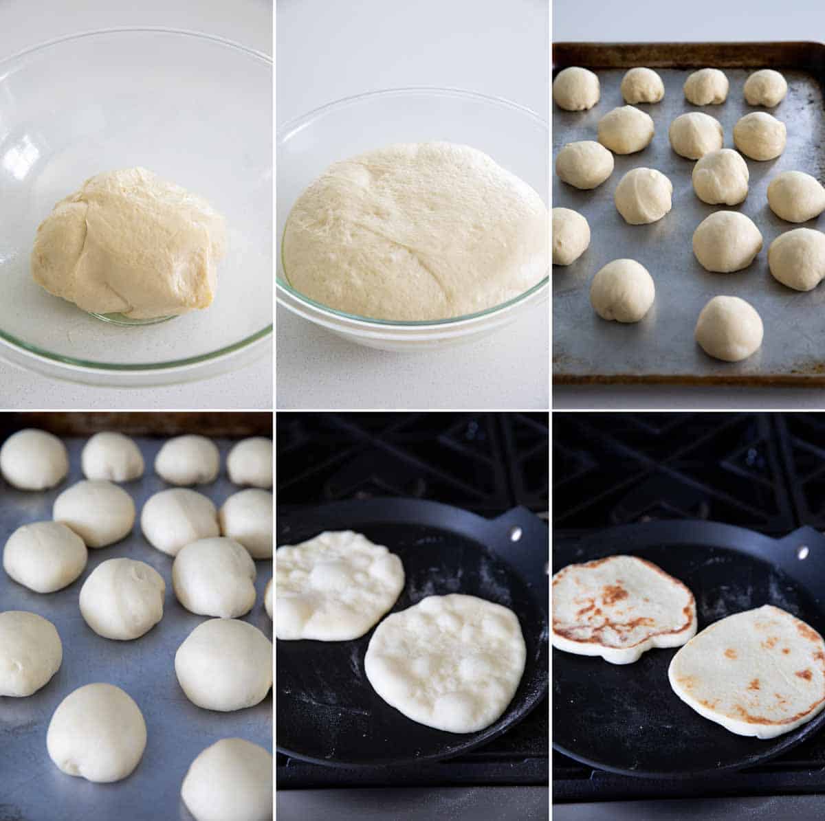 rising bread dough and cooking naan