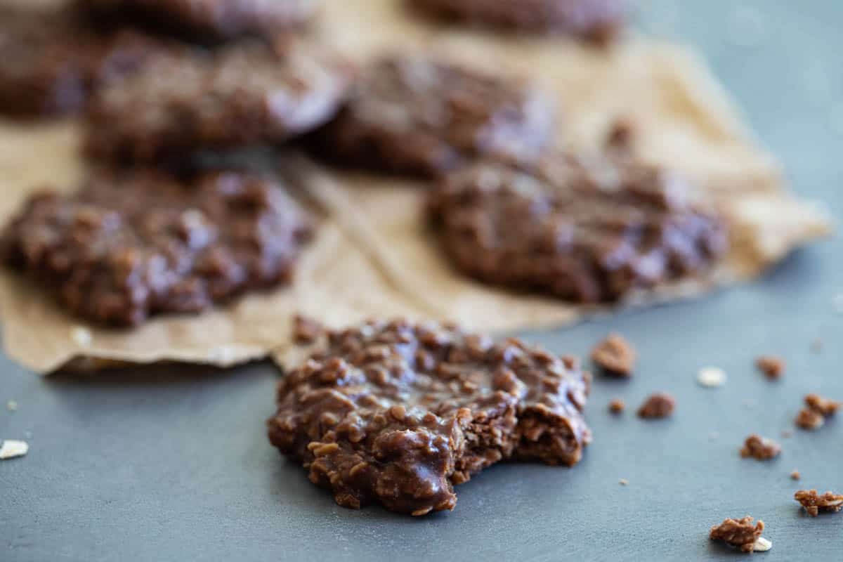 chocolate peanut butter cookie with bite taken