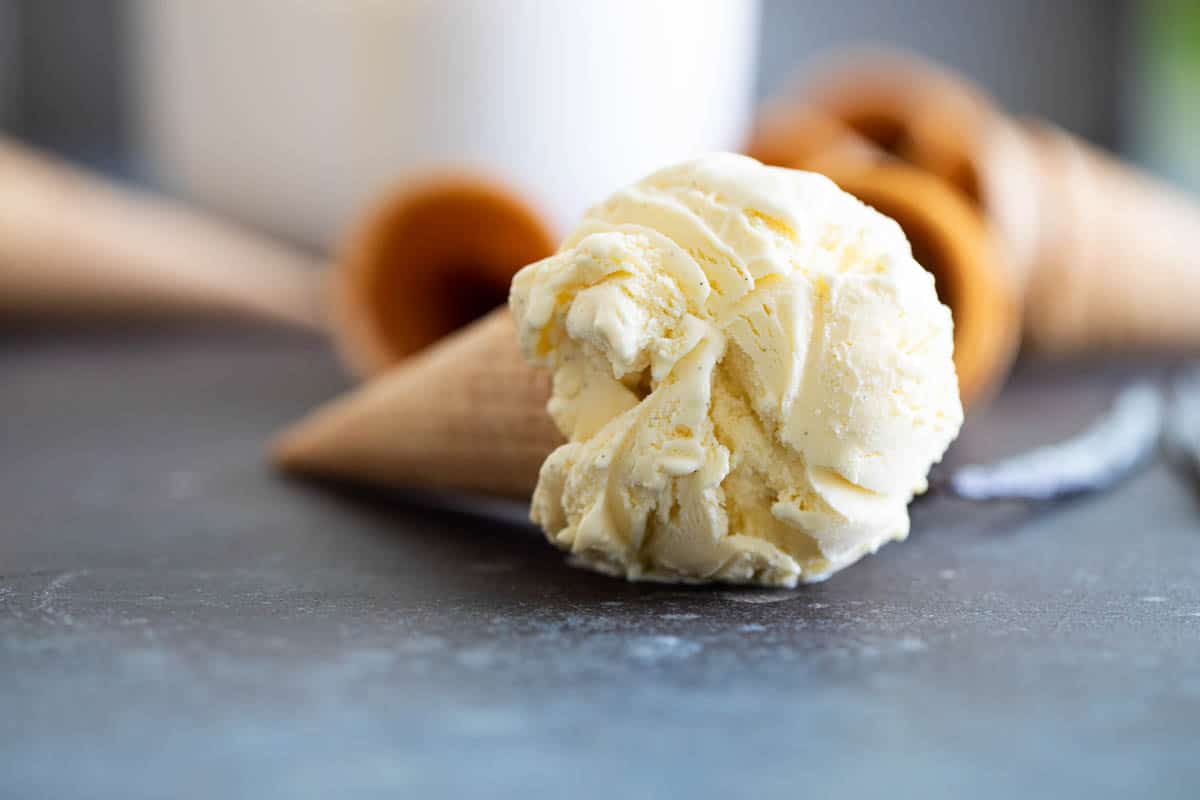 scoop of ice cream in a sugar cone