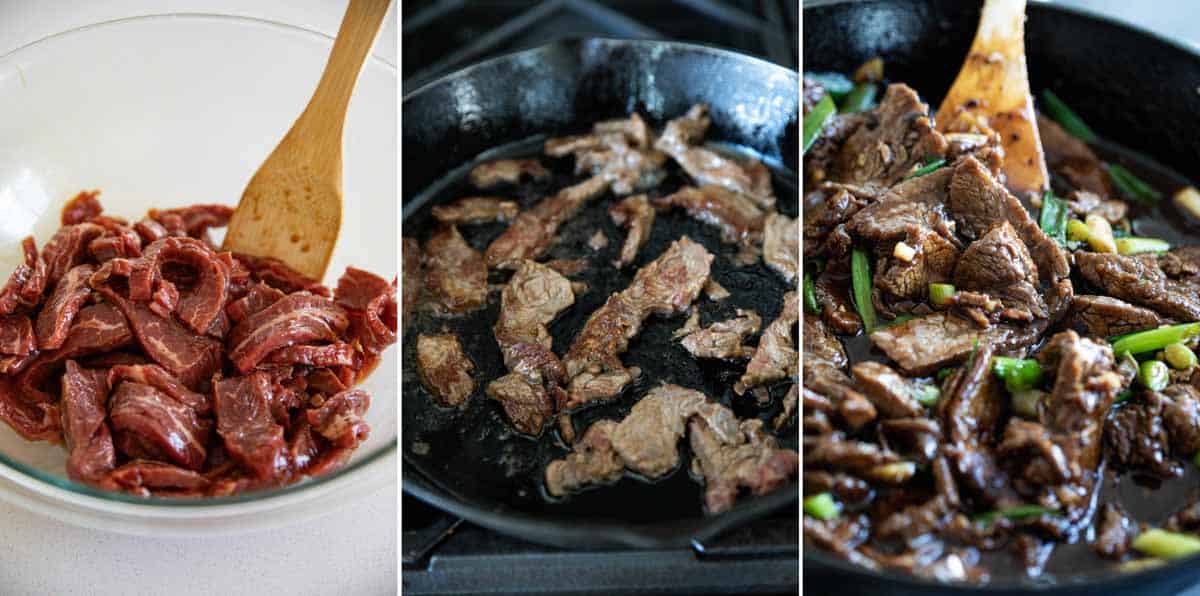 A simple beef dish full of Chinese flavors, this Mongolian Beef comes together quickly so you’ll have dinner on the table faster than order take-out! steps to make mongolian beef