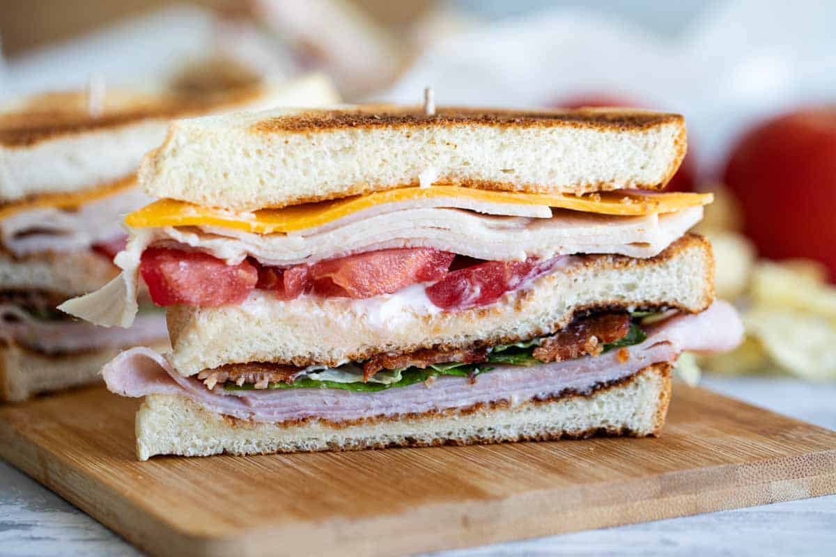 club sandwich sliced to show layers