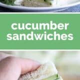 cucumber sandwiches with text in the middle