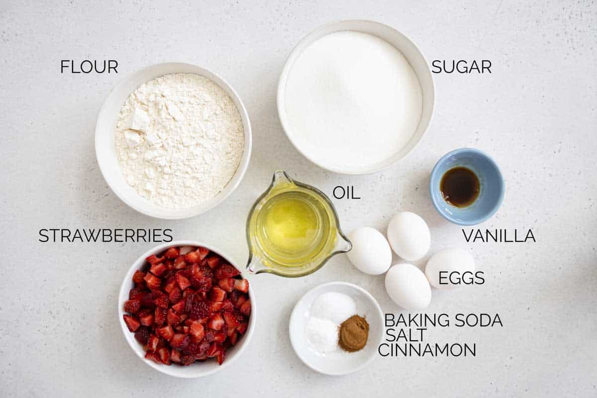 ingredients needed to make strawberry bread.