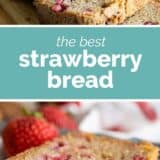 strawberry bread with text bar in the middle