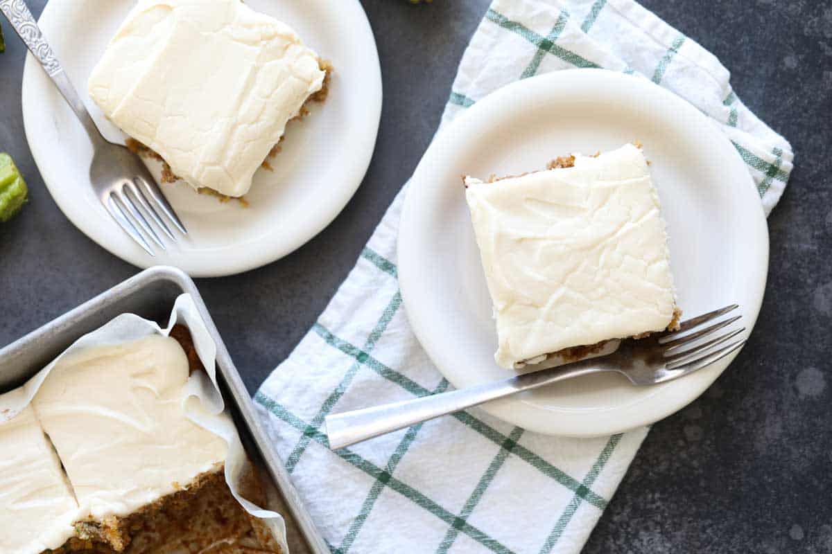 overhead view of slices of zucchini cake