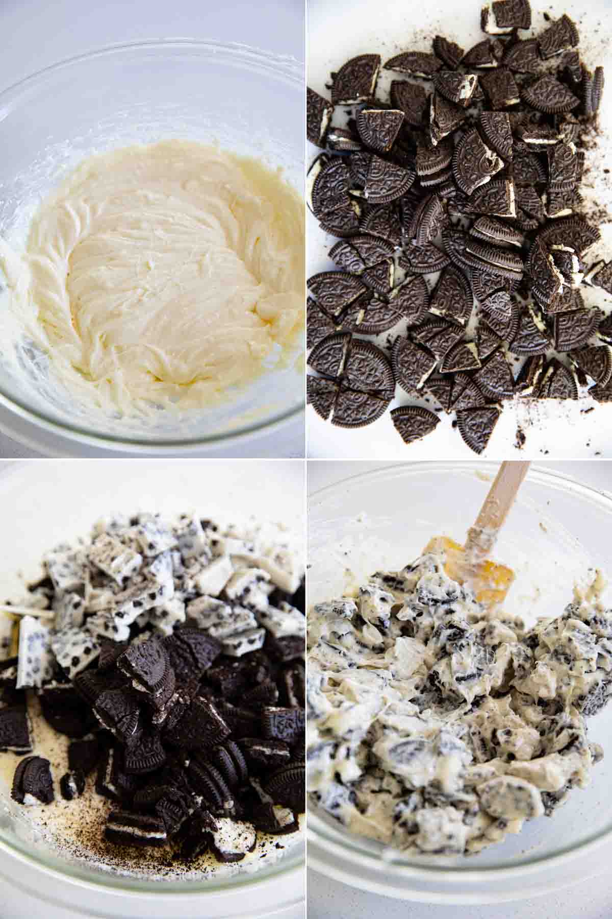 steps to make the cookies and cream filling