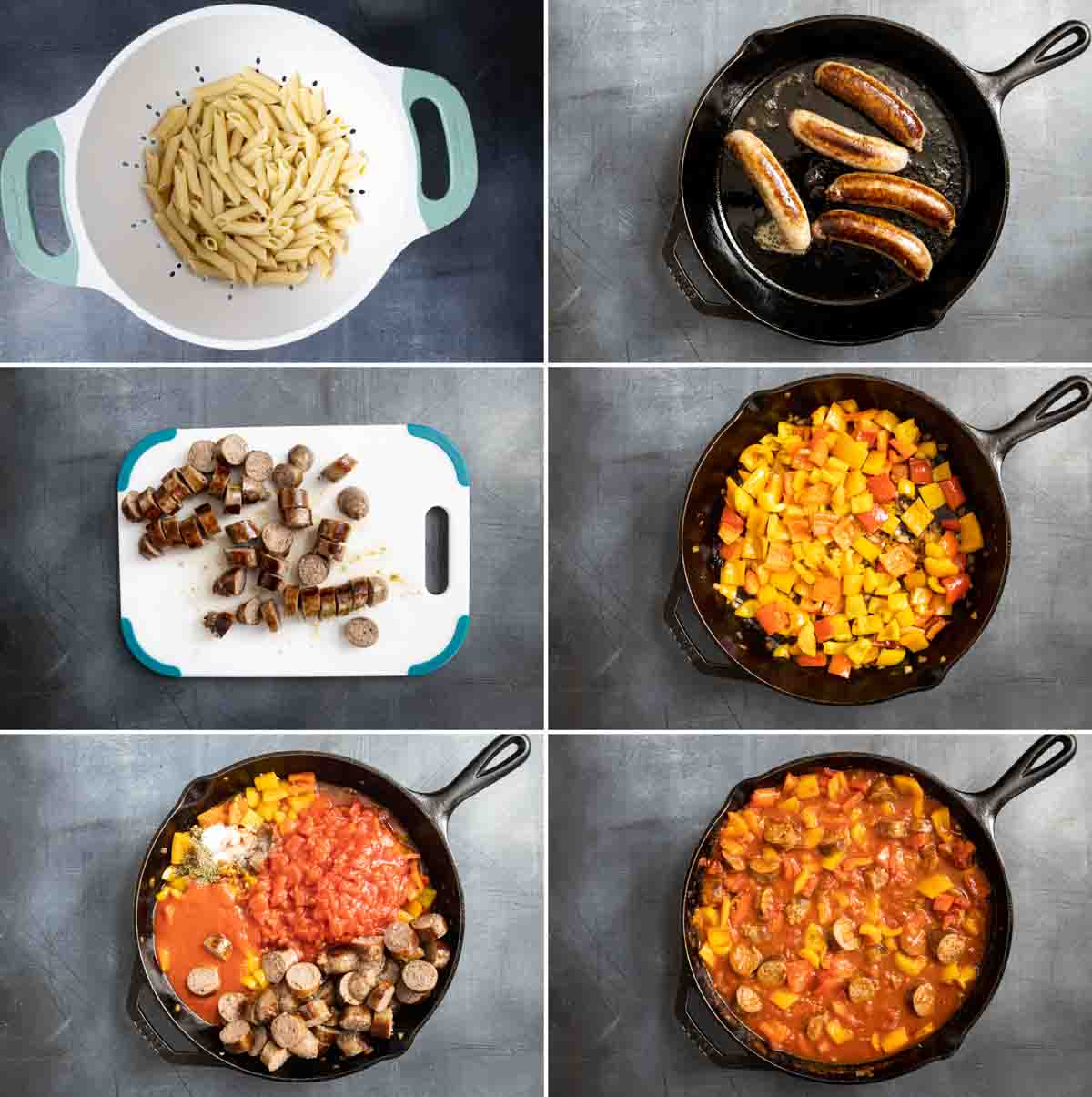 steps to make sausage and peppers pasta