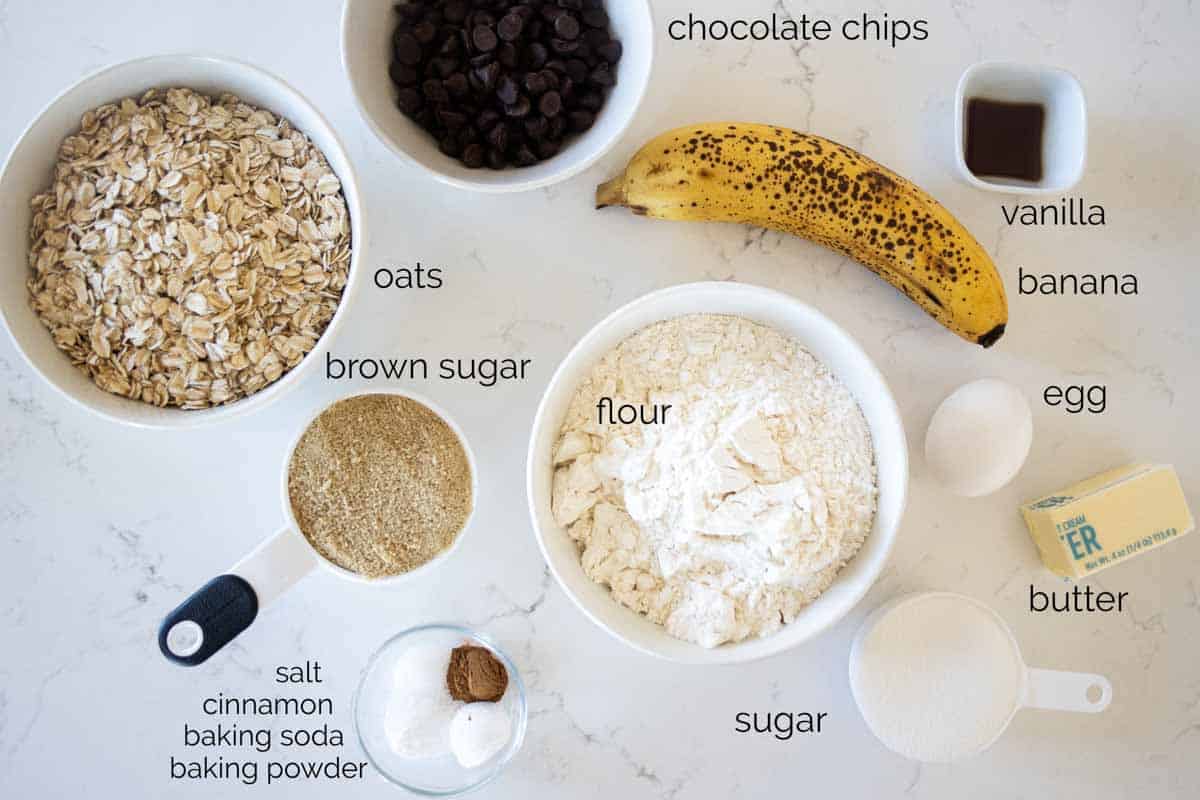 ingredients needed for banana oatmeal chocolate chip cookies