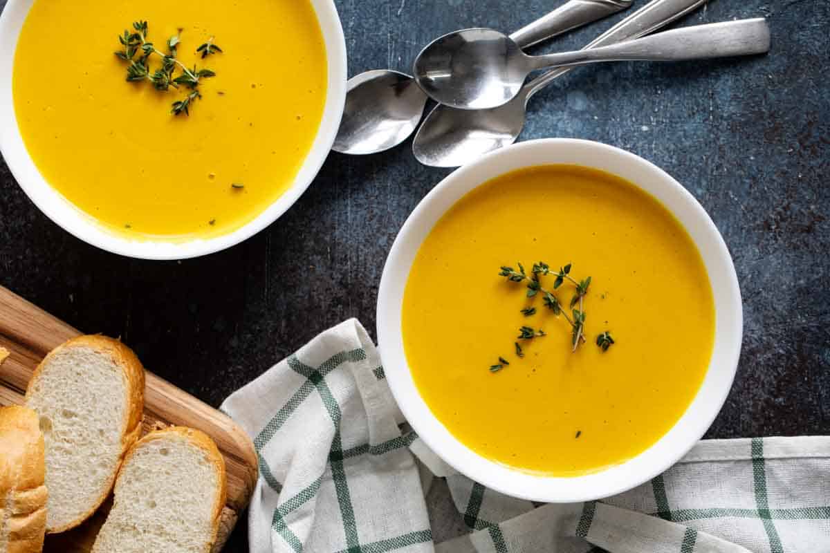 overhead view of butternut squash soup