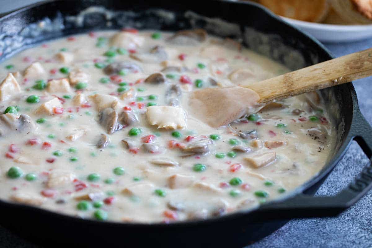 cast iron skillet with chicken gravy