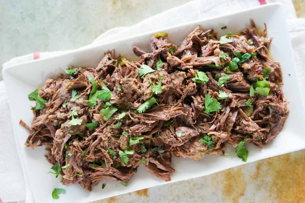 overhead view of chipotle shredded beef