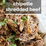 Chipotle Shredded Beef with text overlay