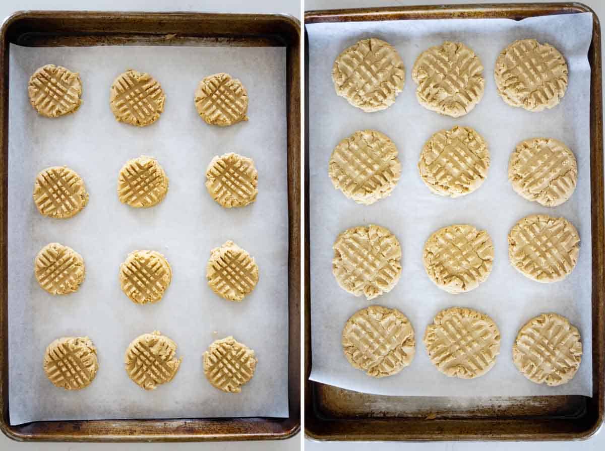 peanut butter cookies before and after baking