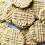 overhead view of peanut butter cookies stacked
