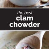 Clam Chowder with text bar in the middle