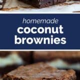 coconut brownies with text bar in the middle