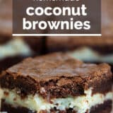 Coconut Brownies with text overlay