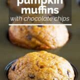 Pumpkin Muffins with Chocolate Chips with text overlay