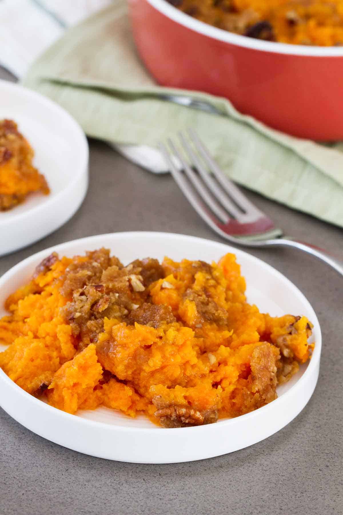 Sweet potato casserole on a plate