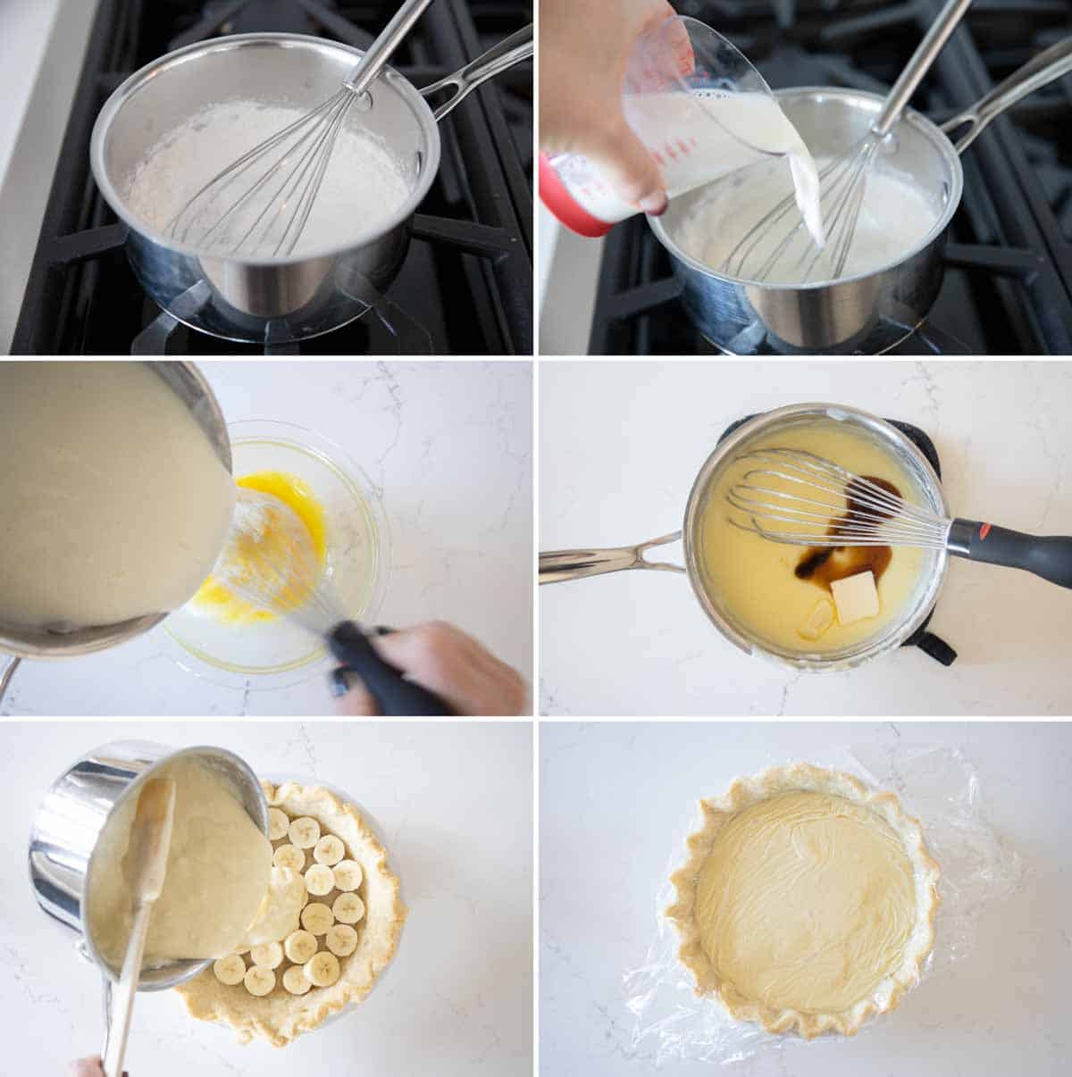 This Banana Cream Pie recipe has a creamy, smooth vanilla filling, bananas, and freshly whipped cream. You get so much banana flavor, all from scratch! steps to make a banana cream pie