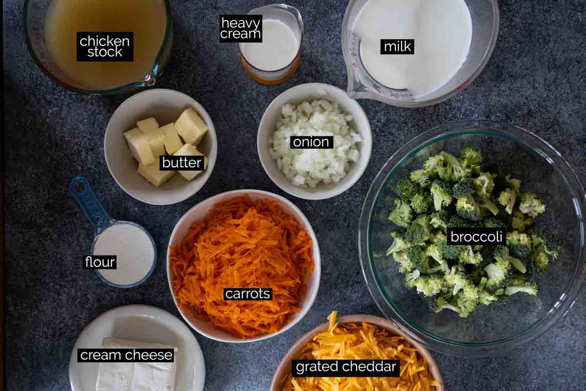 ingredients needed to make broccoli cheddar soup