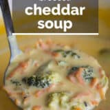 broccoli cheddar soup with text overlay