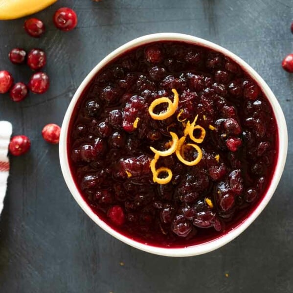 overhead view of cranberry sauce