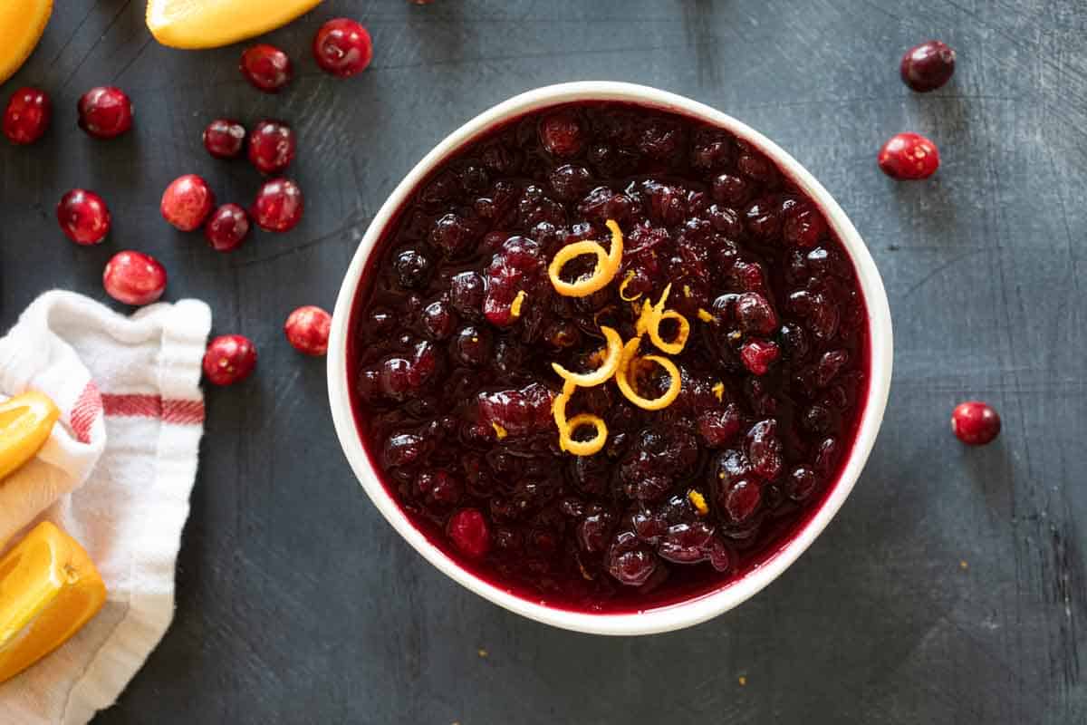 overhead view of cranberry sauce