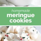 Homemade Meringue Cookies with text bar in the middle