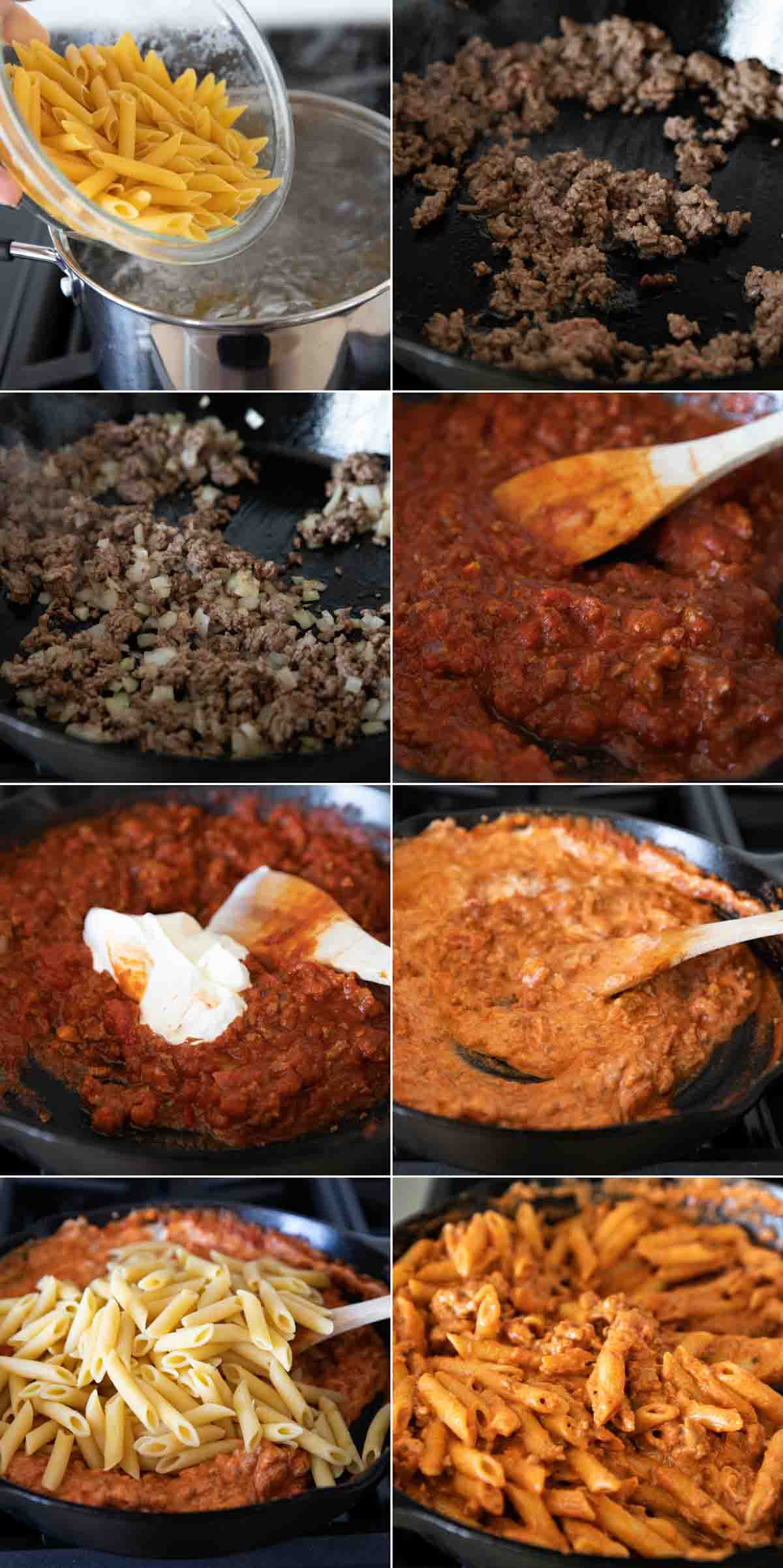 steps to make the filling for penne pasta bake