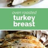 roast turkey breast with text bar in the middle
