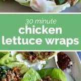 chicken lettuce wraps with text bar in the middle