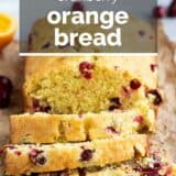 cranberry orange bread with text overlay