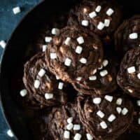 overhead view of stacked hot cocoa cookies