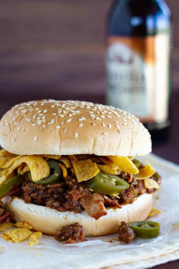 sloppy joe with fritos and jalapenos