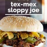 Smoky Tex-Mex Sloppy Joes with text overlay