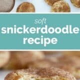 soft snickerdoodle recipe with text bar in the middle