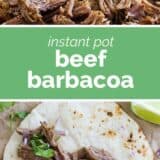 instant pot beef barbacoa with text bar in the middle