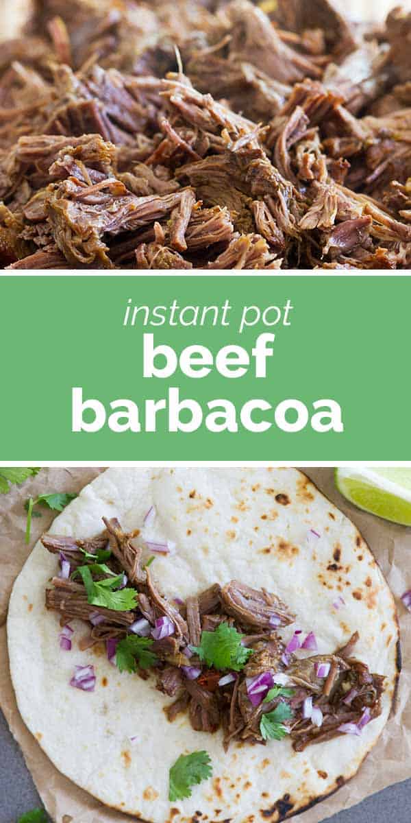 instant pot beef barbacoa with text bar in the middle